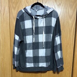 Women’s Gray and White Plaid Hoodie